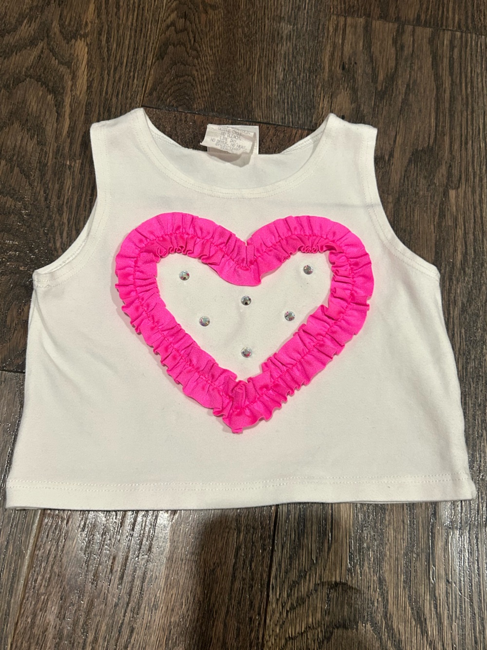 White Boutique Crop Top with Hot Pink Ruffle Heart Size 5